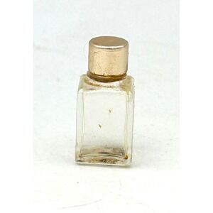 Vintage Miniature Glass Perfume Bottle Gold Cap Rectangular Collectible 1.25"